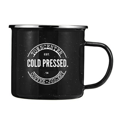 Load image into Gallery viewer, Black Coffee Mug with Town Center Cold Pressed Logo Available To Buy Online
